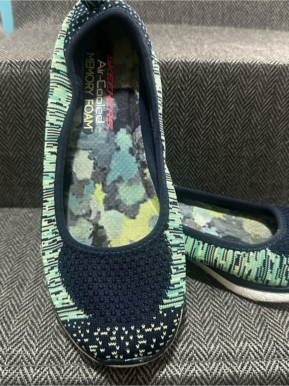 Skechers Navy and Mint Green Slip-On Memory Foam Flats - Picture 2 of 4